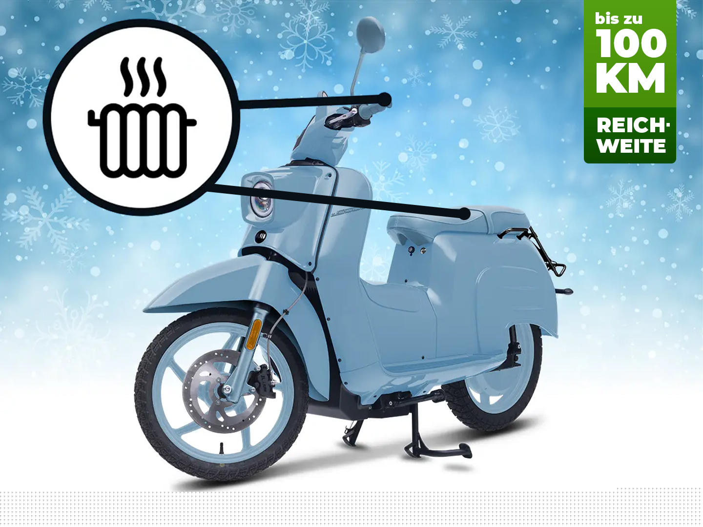 eSchwalbe 50er - ice 45 km/h 100% Elektrisch Sitz- und Lenkerheizung